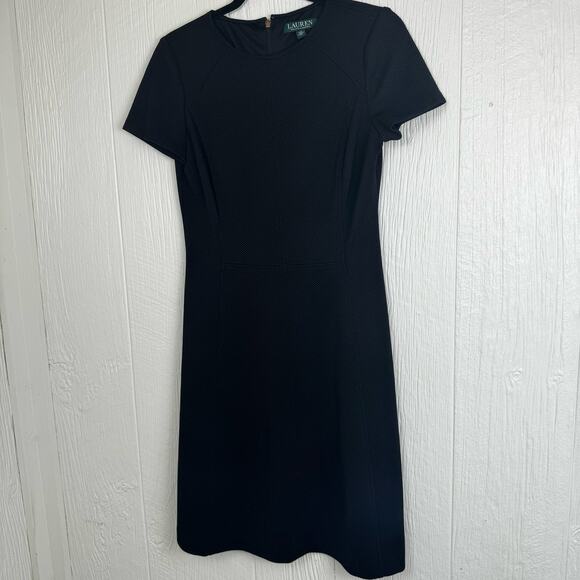 Lauren Ralph Lauren Black Fit Flare Black Textured Career Dress Size 4 LBD LRL - Picture 4 of 11